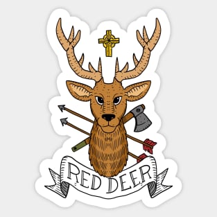 a red deer hunting design with a cross. Sticker